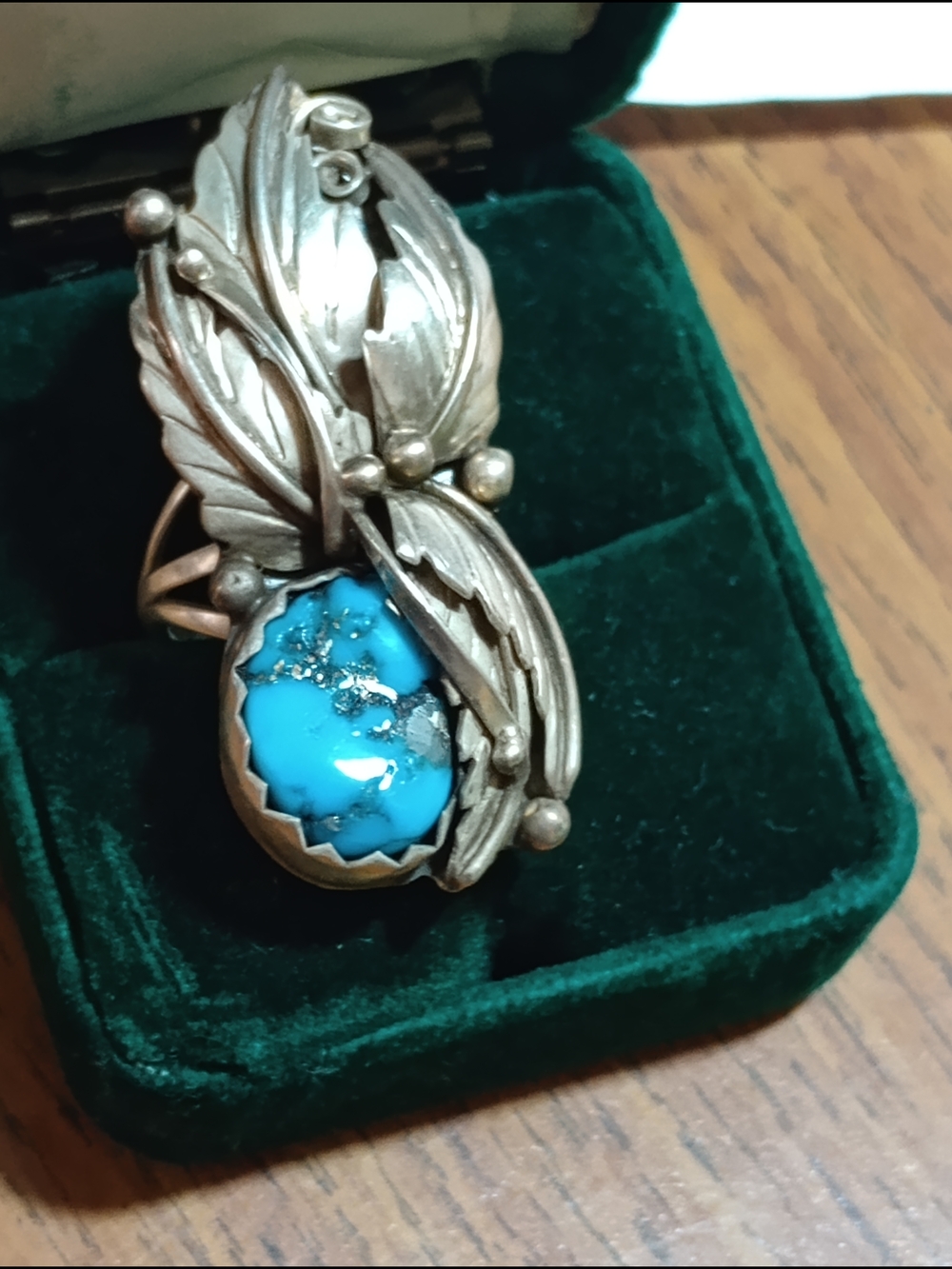 Turquoise Leaf Statement Ring - Blue Turquoise Navajo Women's Jewelry